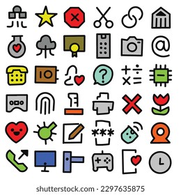 Simple set of various icons isolated on white background.Contains such as camera,phone,magnet,heart,joystick,diamond,ball,vector illustration eps10