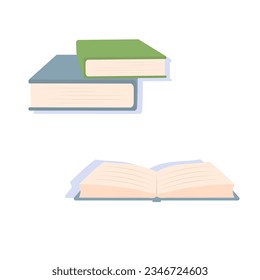 Conjunto simple de iconos de libros vectoriales en estilo plano. Libros cerrados y abiertos de fondo blanco. Educación, escuela. Ilustración del vector
