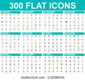 Simple set of vector flat icons. Contains such Icons as Business, Marketing, Shopping, Banking, E-commerce, SEO, Technology, Development, Finance. 48x48 Pixel Perfect. Flat pictogram pack.