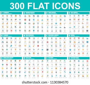 Simple set of vector flat icons. Contains such Icons as Business, E-commerce, Travel, Vacation, Education, Learning, Medical, Healthcare, Ecology. 48x48 Pixel Perfect. Flat pictogram pack.