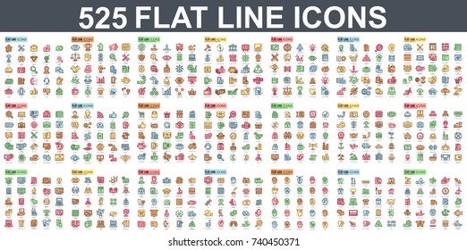 Simple set of vector flat line icons. Contains such Icons as Business, Marketing, Shopping, Banking, E-commerce, SEO, Technology, Medical, Education, Web Development, and more. Linear pictogram pack.