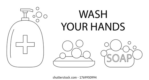 Simple set of vector icons. Wash your hands. Vector Line Icons