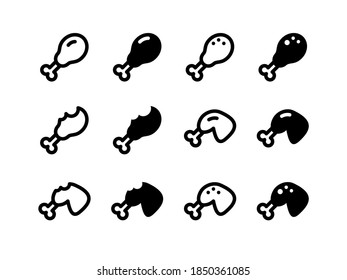 Simple Set of Vector Line and Glyph Icons Chicken Leg