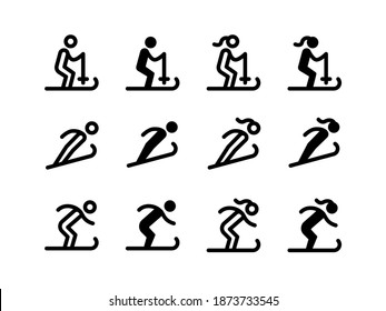 Simple Set of Vector Line and Glyph Icons Skiing