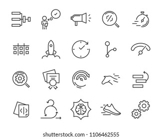 simple set of vector line icon, contain such lcon as speed, agile, boost, process, time and more