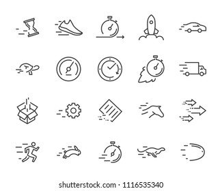 simple set of vector line icon, contain such lcon as speed, agile, boost, process, time and more