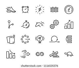 simple set of vector line icon, contain such lcon as speed, agile, boost, process, time and more