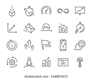 simple set of vector line icon, contain such lcon as speed, agile, boost, process, time and more