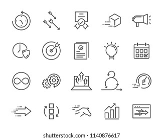 simple set of vector line icon, contain such lcon as speed, agile, boost, process, time and more
