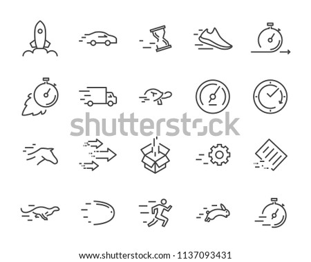 simple set of vector line icon, contain such lcon as speed, agile, boost, process, time and more