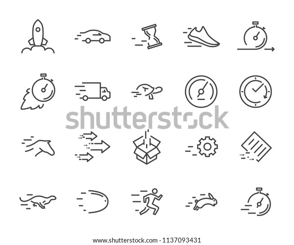 simple set of vector line icon,\
contain such lcon as speed, agile, boost, process, time and\
more