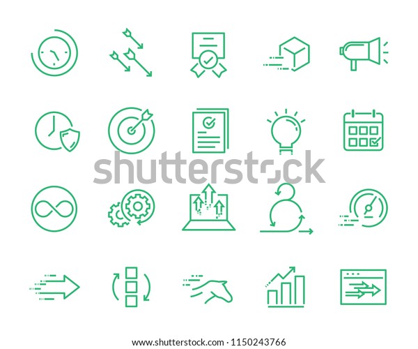 simple set of vector line icon,\
contain such lcon as speed, agile, boost, process, time and\
more