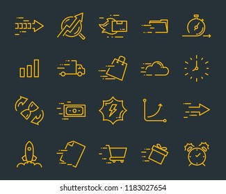 simple set of vector line icons, contain such lcon as speed, agile, boost, process, time and more