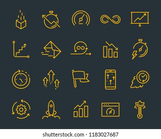 simple set of vector line icons, contain such lcon as speed, agile, boost, process, time and more