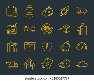 simple set of vector line icons, contain such lcon as speed, agile, boost, process, time and more