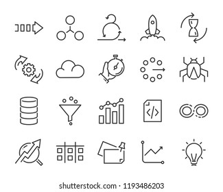 simple set of vector line icons, contain such lcon as speed, agile, boost, process, time and more