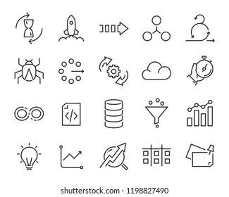 simple set of vector line icons, contain such lcon as speed, agile, boost, process, time and more