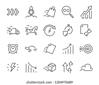 simple set of vector line icons, contain such lcon as speed, boost, process, time and more