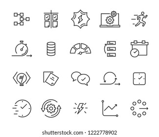 Simple Set Of Vector Line Icons, Contain Such Lcon As Speed, Agile, Boost, Process, Time And More