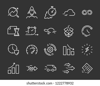 simple set of vector line icons, contain such lcon as speed, agile, boost, process, time and more