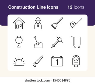 Simple set of vector line icons of construction business. Usable for modern concepts, web, apps and flyer.