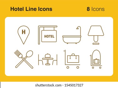 Simple set of vector line icons of hotel business. Usable for modern concepts, web, apps and flyer.