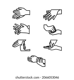 Simple Set Of Vector Line Icons Related to hand washing steps