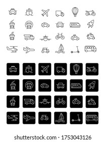 Simple set of vector lines icons of public transport. Contains icons such as Taxi, Train, Tram and much more. Editable move. 48x48 pixels perfect.