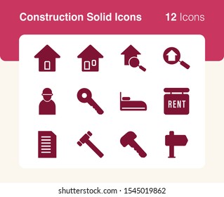 Simple set of vector solid icons of construction business. Usable for modern concepts, web, apps and flyer.