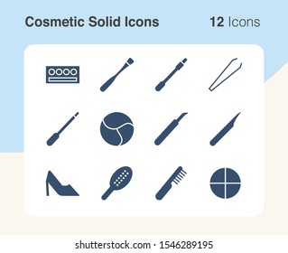 Simple set of vector solid icons of cosmetic stuff. Usable for modern concepts, web, apps and flyer.