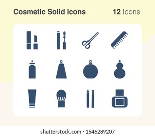 Simple set of vector solid icons of cosmetic stuff. Usable for modern concepts, web, apps and flyer.