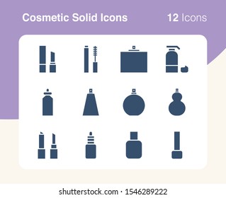 Simple set of vector solid icons of cosmetic stuff. Usable for modern concepts, web, apps and flyer.