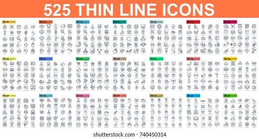 Simple set of vector thin line icons. Contains such Icons as Business, Marketing, Shopping, Banking, E-commerce, SEO, Technology, Medical, Education, Web Development, and more. Linear pictogram pack.