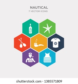 simple set of vest, sailor, shirt, pipe icons, contains such as icons paddles, starfish, message in a bottle and more. 64x64 pixel perfect. infographics vector