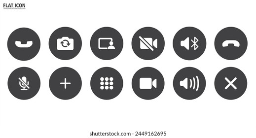 Einfache Gruppe von Video-Anruf-Symbol , Video-Konferenz, Satz von Buttone Vorlage für Handy Online-App, UI. Online-Meeting-Arbeitsbereich, Internet-Talk, Vektorillustration im transparenten Hintergrund.
