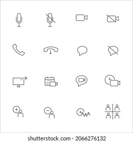 Simple Set of Video Conference Interface Related Vector Line Icons. Contains such Icons as Share Screen, Mute Button, Switch to Presenter View and more. 
