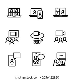 Simple Set of Video Conference Related Vector Line Icons. Contains such Icons as Group Chat, 360 Degree View Camera, Video Call, and more. Editable Stroke. 4000 x 4000 Pixel Perfect
