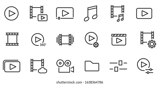 Simple set of video content Related vector line icons. Contains icons such as Presentation, Stream, Library, and more.