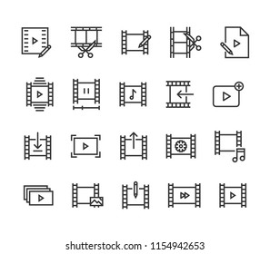 Simple Set of Video Editing Related Vector Line Icons. Contains such Icons as Filters, Frame Rate and more. Editable Stroke. 48x48 Pixel Perfect.