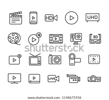 Simple Set of Video Editing Related Vector Line Icons. Contains such Icons as Filters, Frame Rate and more. Editable Stroke. 48x48 Pixel Perfect.