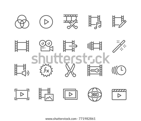 Simple Set of Video Editing Related Vector\
Line Icons. \
Contains such Icons as Filters, Frame Rate and\
more.\
Editable Stroke. 48x48 Pixel\
Perfect.