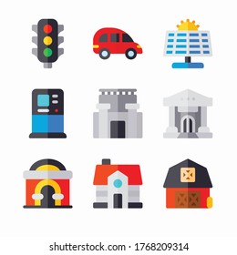 Simple Set In The Village Vector Color Icons. Color with Editable stroke
