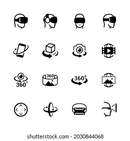 Simple Set of Virtual Reality Related Vector Icons. Contains such Icons as 360 Degree View, Virtual Reality Helmet, Panorama and more