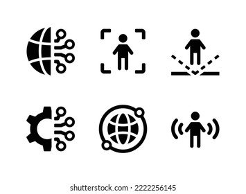 Conjunto simple de iconos de línea de vectores relacionados con la realidad virtual. Contiene iconos como ciberespacio, exploración corporal, holograma y más.