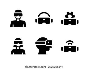 Einfache Set von Vektorgrafik-Symbolen mit virtueller Realität. Enthält Symbole als Benutzer, Brillen und mehr.