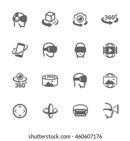 Simple Set of Virtual Reality Related Vector Icons. Contains such Icons as 360 Degree View, Virtual Reality Helmet, Panorama and more.