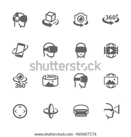 Simple Set of Virtual Reality Related Vector Icons. Contains such Icons as 360 Degree View, Virtual Reality Helmet, Panorama and more.