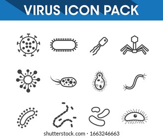 Simple Set of Virus Related Vector Line Icons. Contains such Icons as Virus, Microbes, Colony of Bacteria, Petri Dish and more. Corona COVID-19 icon pack