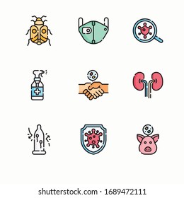 Conjuntos sencillos de iconos de color de los vectores de transmisión de virus