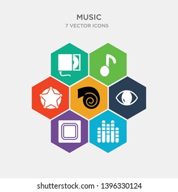 simple set of volume bars, stop square button, eyes, nautilus icons, contains such as icons pentagram, quaver note, cd writer and more. 64x64 pixel perfect. infographics vector